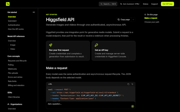 Higgsfield API - 一站式异步API，接入50+生成式媒体模型 产品图片 2