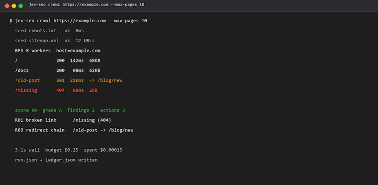 jev-seo - 免费Rust CLI SEO/GEO审计工具，无需订阅 产品图片 2
