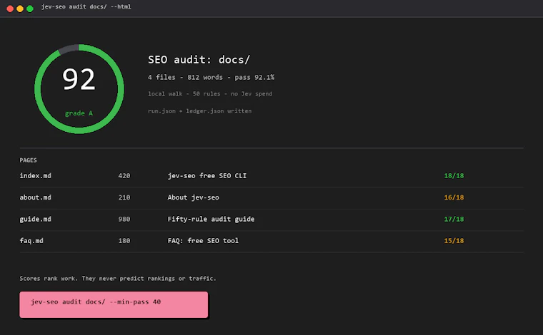 jev-seo - 免费Rust CLI SEO/GEO审计工具，无需订阅 产品图片 6