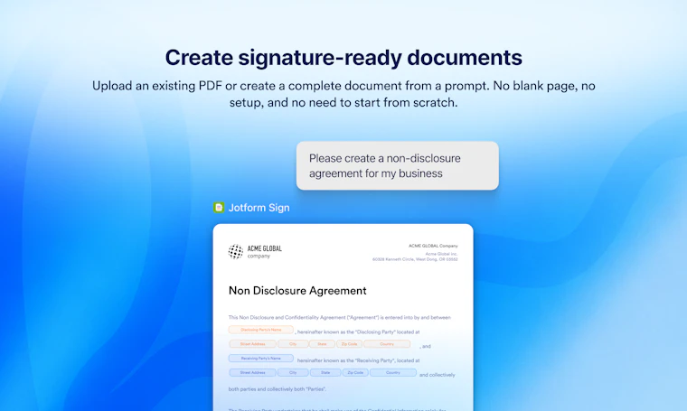 Jotform Sign for ChatGPT and Claude - 在ChatGPT和Claude中直接创建、发送并签署文档 产品图片 2
