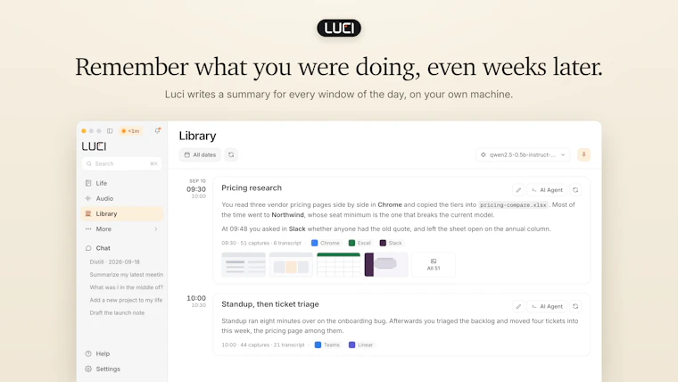LUCI Desktop - 让你的 AI 智能体记住你所见的一切 产品图片 2