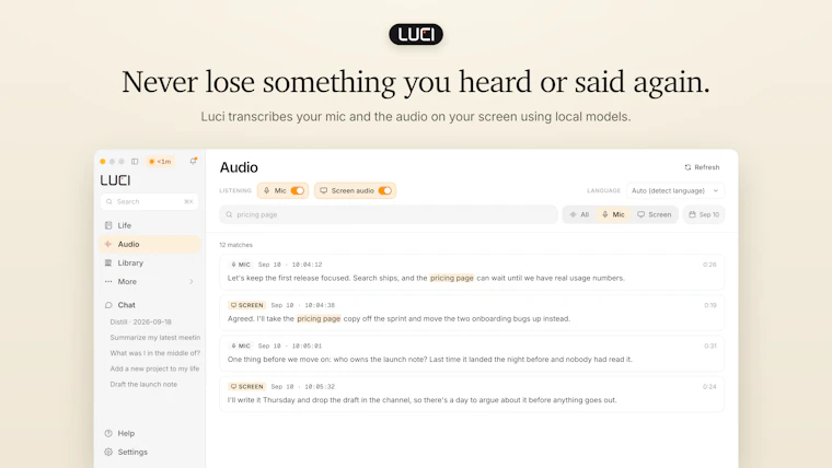 LUCI Desktop - 让你的 AI 智能体记住你所见的一切 产品图片 3