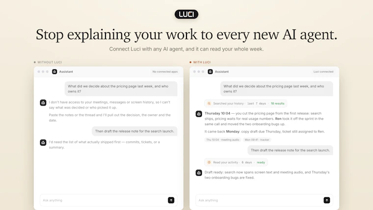 LUCI Desktop - 让你的 AI 智能体记住你所见的一切 产品图片 8