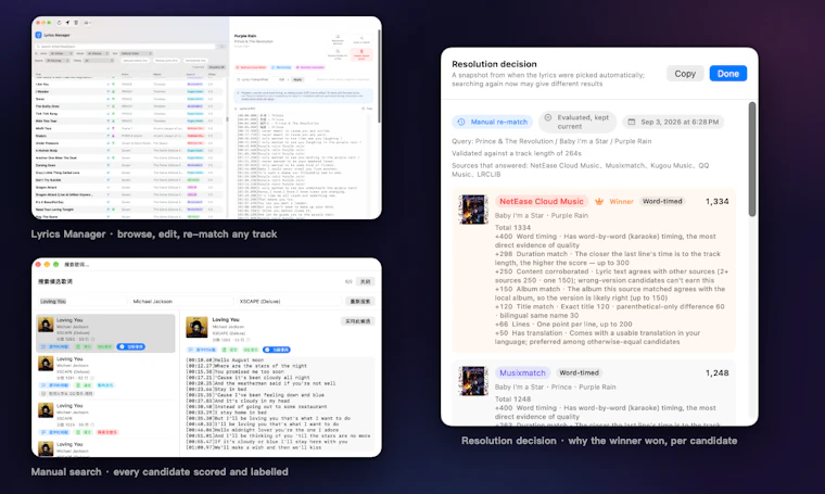 Lyrimuse - 精准匹配曲目的 macOS 逐字同步歌词，自动甄选正确版本 产品图片 4