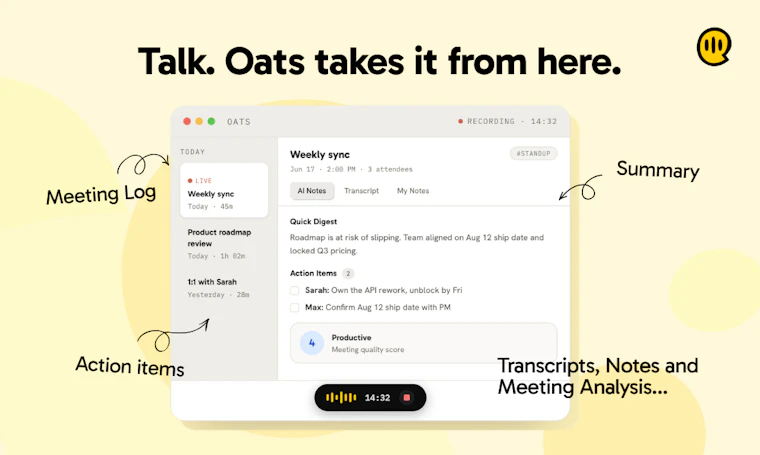 Oats - 免费、开源且支持本地运行的会议记录工具 产品图片 3