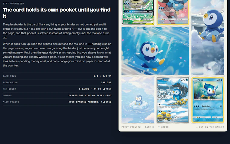 Pokébinder - 规划你的宝可梦卡册，一键打印缺失卡牌占位符 产品图片 4