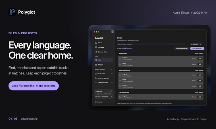 Polyglot - 在 Mac 上全程创建与翻译字幕 产品图片 4