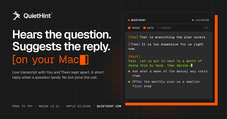 QuietHint® - 常驻 Mac 的会议助手 产品图片 1