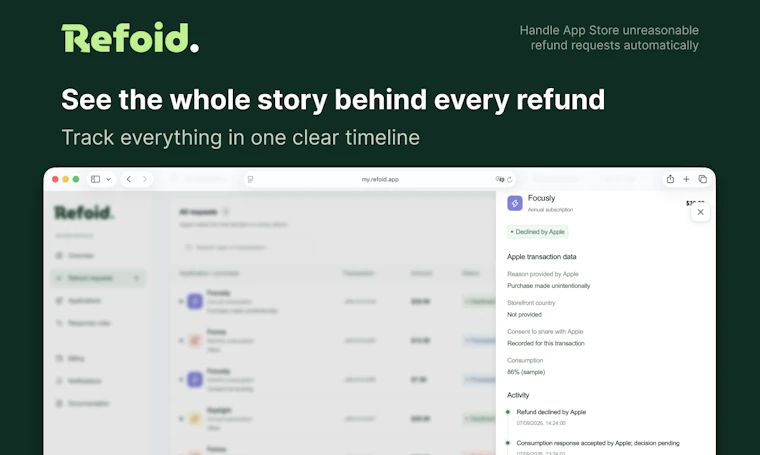 Refoid  - 自动化处理 App Store 退款回复，全程追踪每一笔结果 产品图片 4