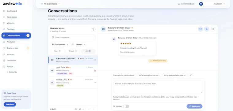 ReviewMix - 将Google评价与用户证言整合展示于您的网站 产品图片 3