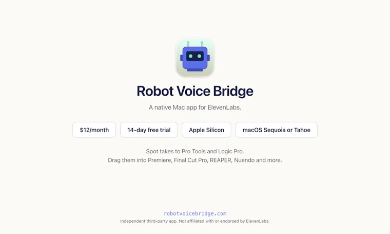 Robot Voice Bridge - 在 Mac 上原生运行 ElevenLabs，体验如专业配音棚般的流畅工作流 产品图片 5