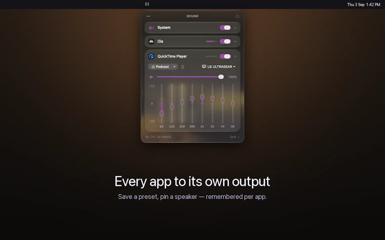 SOUND - 为每个 Mac 应用独立配置均衡器、音量与输出设备。 产品图片 4