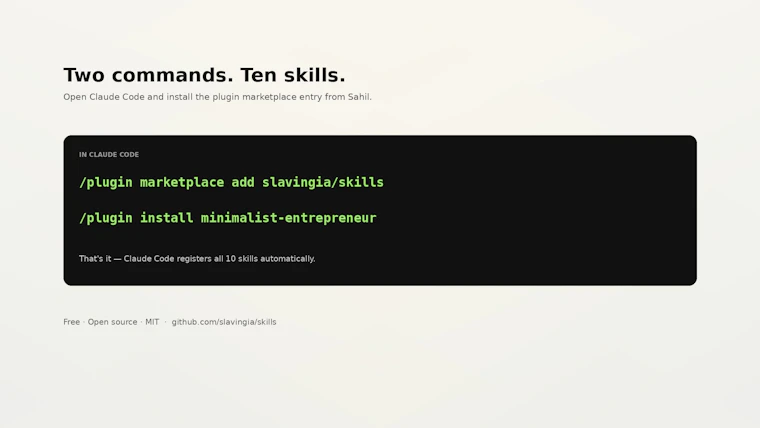The Minimalist Entrepreneur Skills - 将经典著作转化为 Claude Code 斜杠指令库 产品图片 3