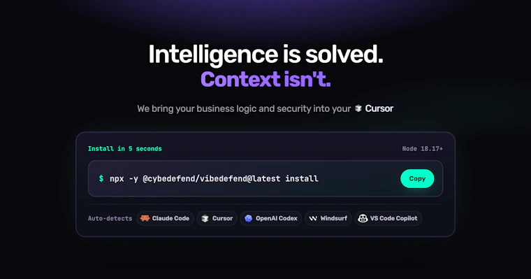 VibeDefend by CybeDefend - 一行命令，为你的Cursor与Claude Code筑牢安全防线 产品图片 6