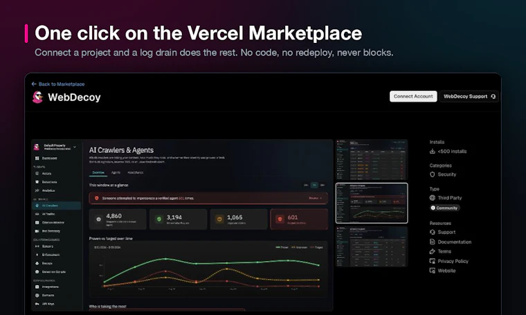 WebDecoy for Vercel - 精准识别访问你 Vercel 应用的真实爬虫与伪造流量 产品图片 3