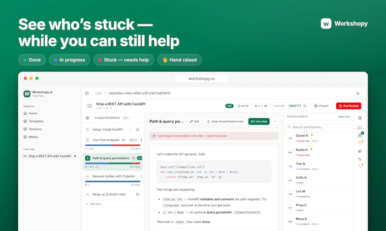 Workshopy.io - 将 Markdown 文件转化为实时可追踪的互动工作坊 产品图片 2