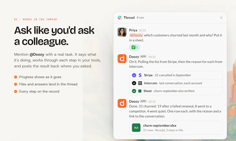 AskDoozy - Slack 里的 AI 协作者，专注处理你的核心业务 产品图片 3