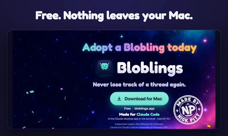Bloblings - 为每次 Claude Code 会话配备专属萌宠 产品图片 6