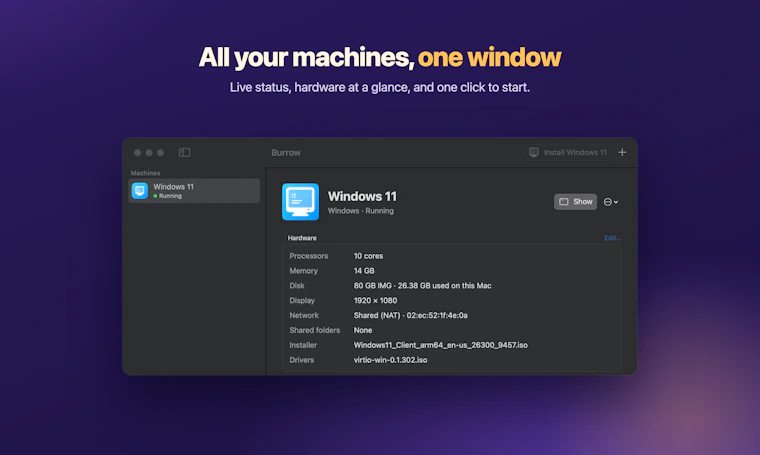 Burrow MacOS - 在 Mac 上免费体验 Windows 与 Linux 产品图片 4