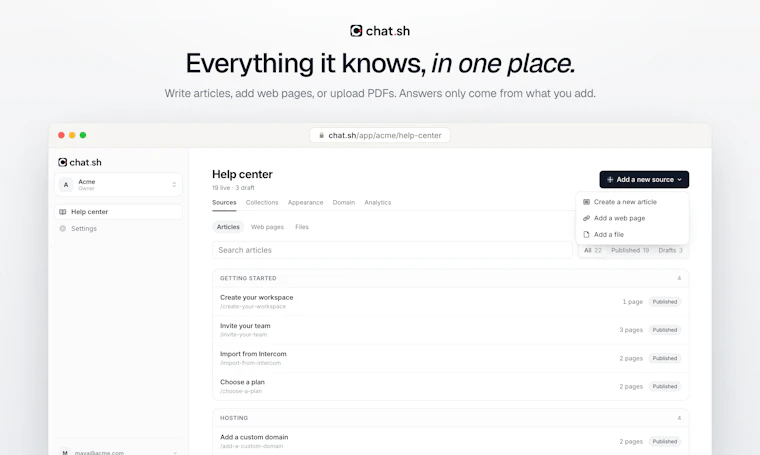 Chat.sh - Intercom搜索功能翻车后，我亲手打造的帮助中心 产品图片 5