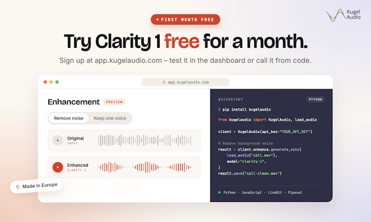 Clarity - 实时屏蔽环境噪音，精准保留目标人声 产品图片 3