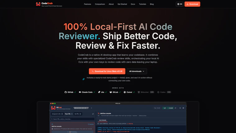 CodeCrab - 深度分析与多工具集成的AI代码审查 产品图片 5