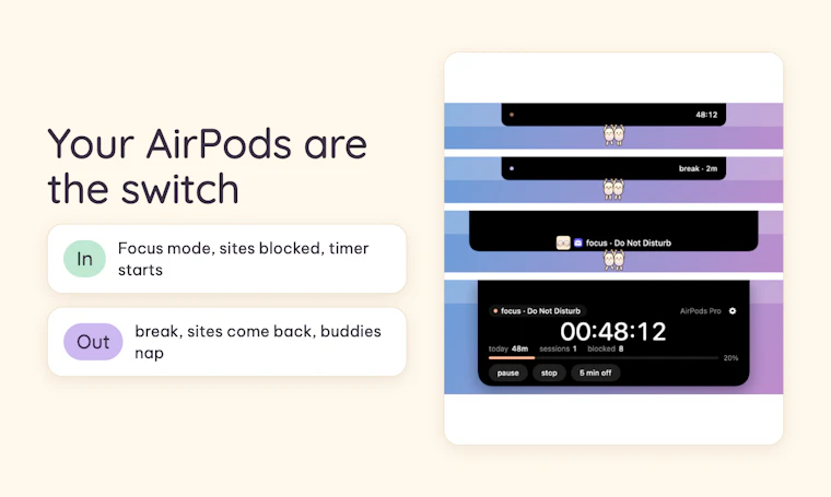 Cue - 戴上AirPods，Mac即刻进入专注模式 产品图片 2