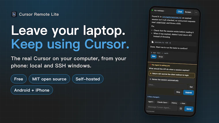 Cursor Remote Lite - 用手机远程操控电脑上的 Cursor 产品图片 4