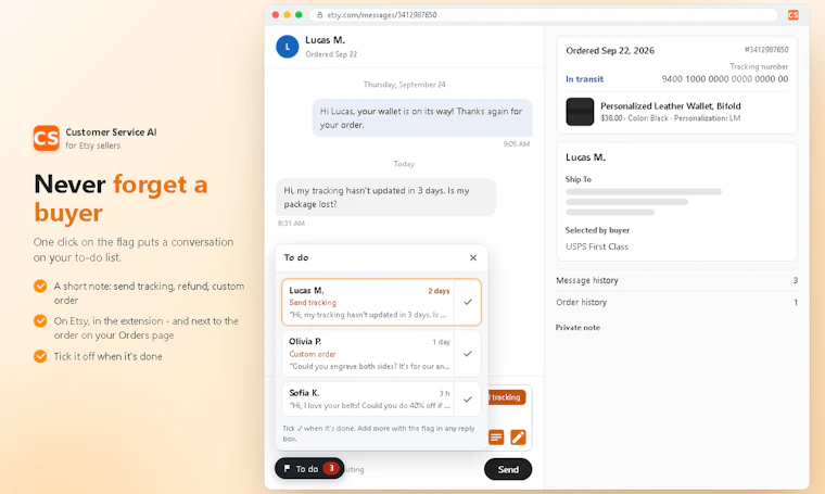 Customer Service AI for Etsy - 秒回Etsy买家消息,始终保持专业水准 产品图片 3