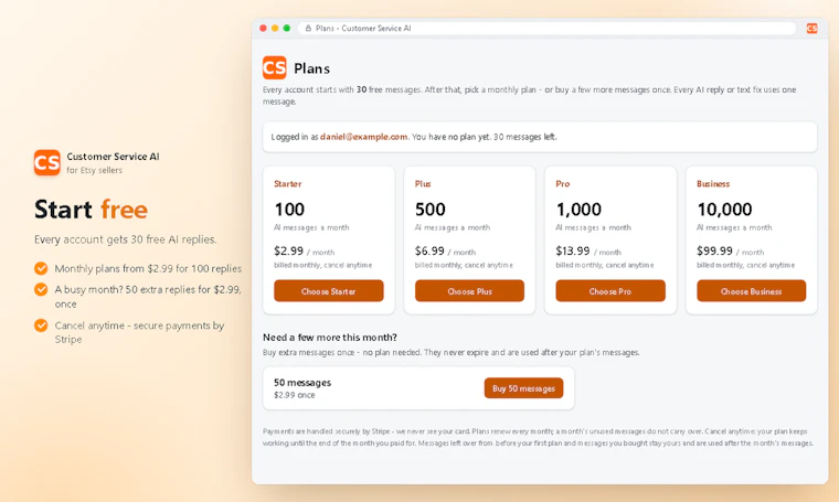 Customer Service AI for Etsy - 秒回Etsy买家消息,始终保持专业水准 产品图片 5