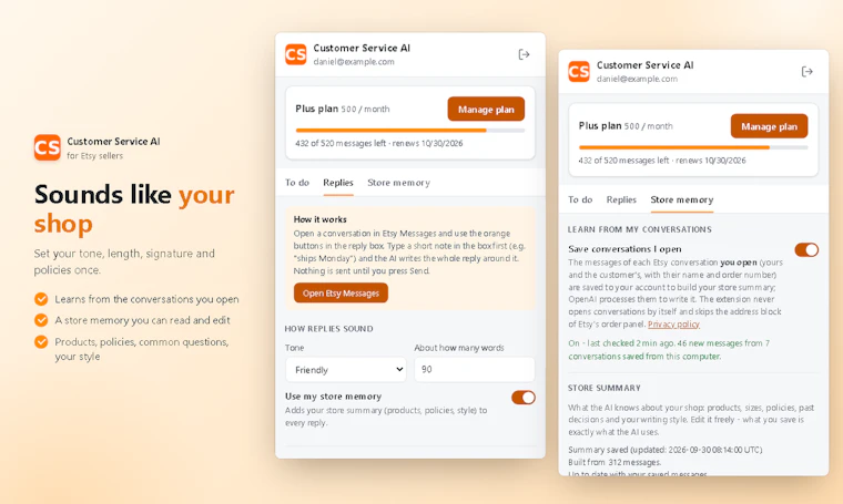 Customer Service AI for Etsy - 秒回Etsy买家消息,始终保持专业水准 产品图片 6