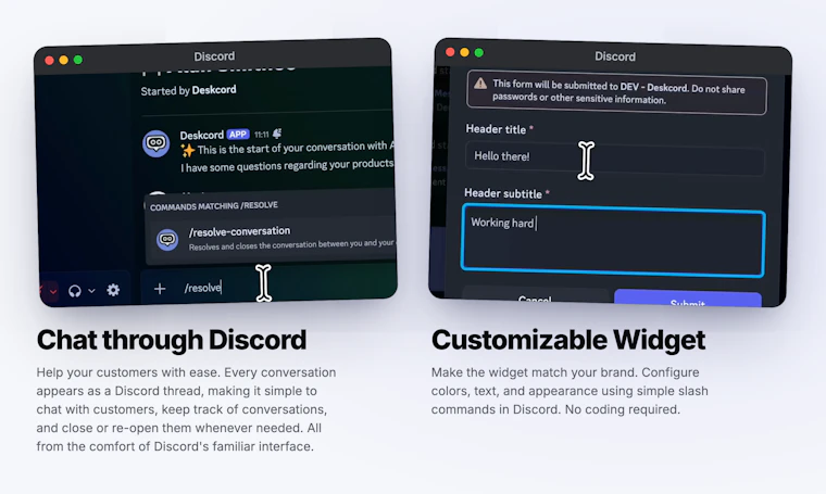 Deskcord.chat - 一键接入Discord的客户沟通悬浮组件 产品图片 2