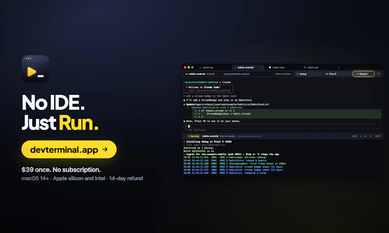 DevTerminal - 一款带有“运行”按钮的 macOS 终端，能自动识别当前项目 产品图片 6