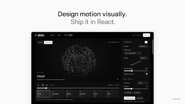 Dots UI - 面向可变形粒子交互的 React 组件库 产品图片 5