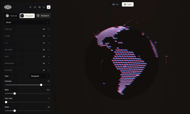 Globestudio - 面向设计师的开源点阵地图与3D地球仪工具 产品图片 2