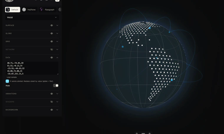 Globestudio - 面向设计师的开源点阵地图与3D地球仪工具 产品图片 4