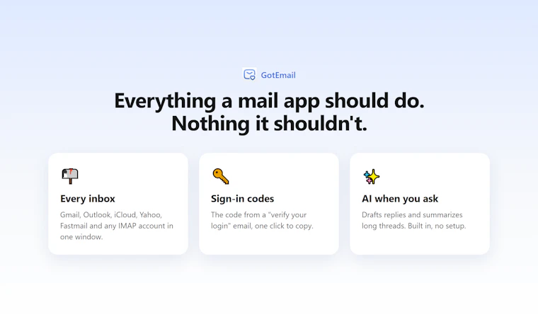 GotEmail - 原生Mac邮件应用，一键获取登录验证码并内置AI 产品图片 2
