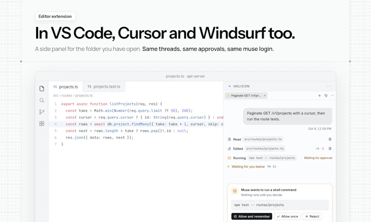 Helicon - 面向 Muse Code 的开源桌面应用与 VS Code 插件面板 产品图片 5