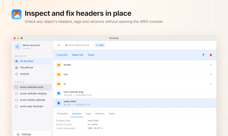 Hoistbay - 面向 Amazon S3 与 CloudFront 的开源桌面客户端 产品图片 2
