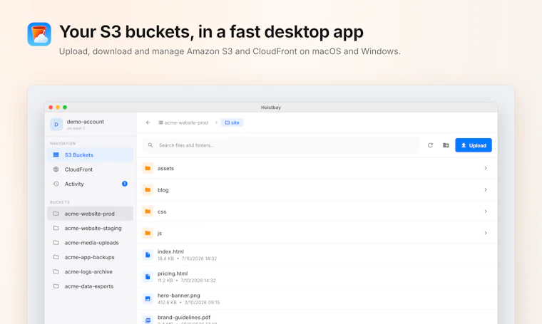 Hoistbay - 面向 Amazon S3 与 CloudFront 的开源桌面客户端 产品图片 3
