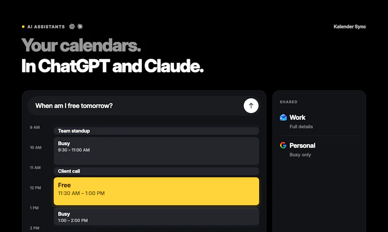Kalender Sync - 同步您的日历，并连接至 ChatGPT、Claude 等 AI 助手。 产品图片 2