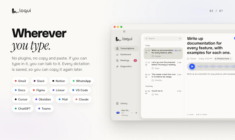 Loqui - 将语音转化为可直接发送的文本，支持任意 Mac 应用 产品图片 3