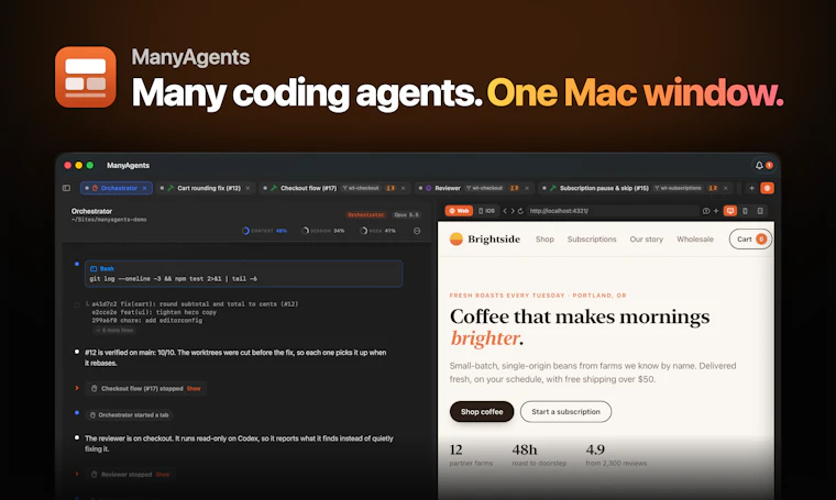 ManyAgents - 在单一 Mac 窗口中统筹 AI 编程智能体团队 产品图片 1