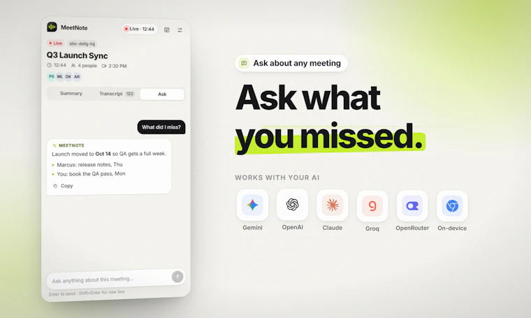 MeetNote - 专为 Google Meet 打造的 AI 会议记录，无需机器人加入通话 产品图片 4
