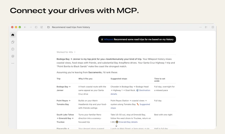 Milepost - 专为爱车打造的iOS行车日志，内置MCP服务器 产品图片 2
