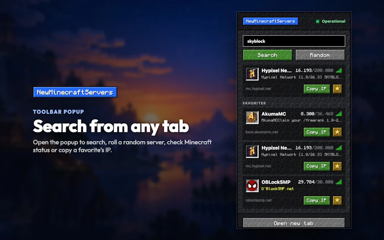 NewMinecraftServers - 我的世界服务器发现、数据分析与防作弊检测。 产品图片 2