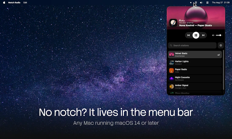 Notch Radio - 常驻 MacBook 凹槽的互联网电台 产品图片 4