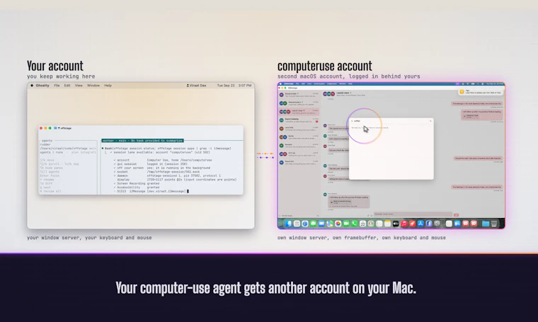 offstage - 让 AI 代理使用独立 Mac 账户工作，绝不干扰你的主屏幕 产品图片 2