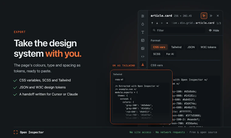 Open Inspector - 悬停任意网页，一键提取设计系统。全程免授权。 产品图片 4