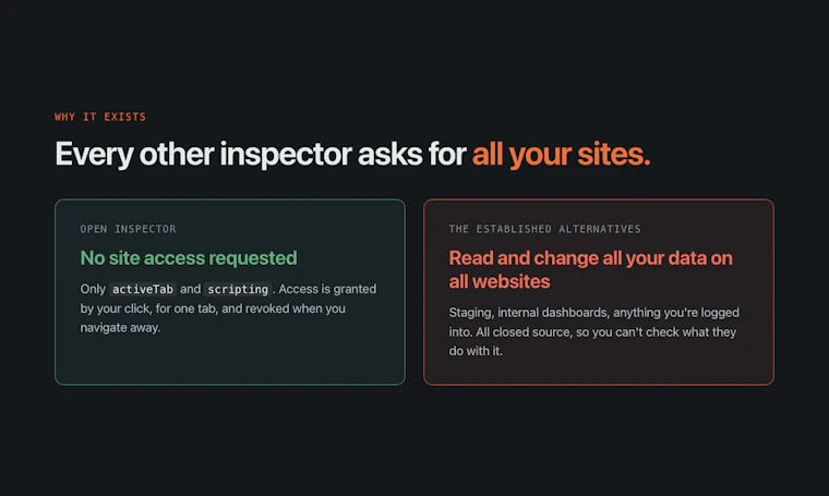 Open Inspector - 悬停任意网页，一键提取设计系统。全程免授权。 产品图片 7